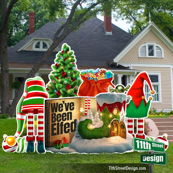 You've Been Elfed | Elf Surveillance orders | Christmas Yard Card Set - UV High resolution Coroplast printing. HALF SHEET