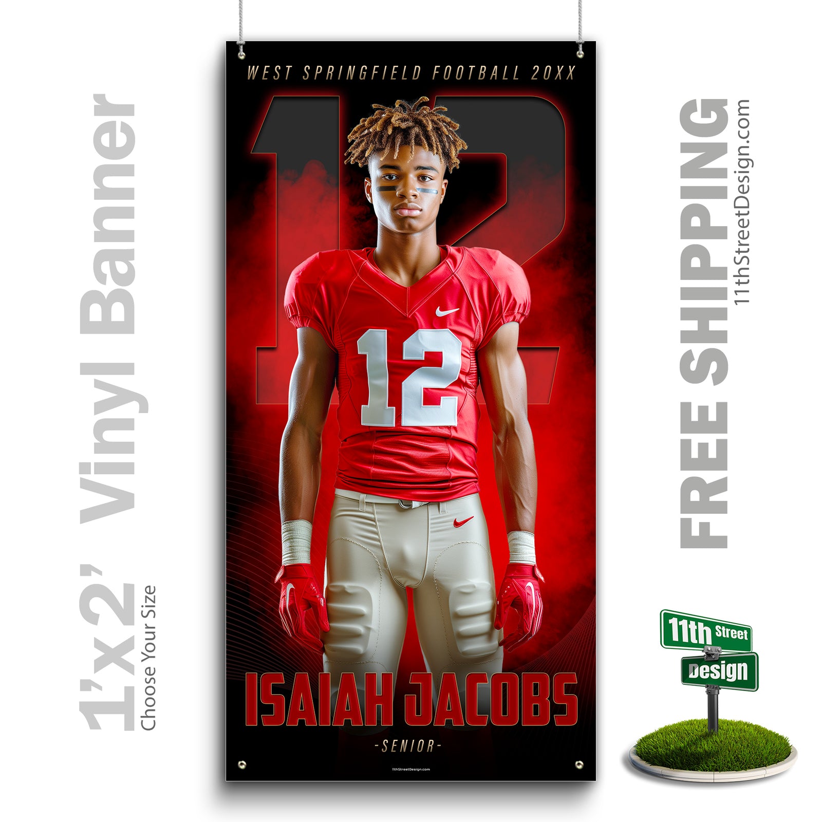 CUSTOM SPORTS banner 3x4 ft (36x48 inches) printed vinyl banner for indoor or outdoor use. Senior sports poster Senior retailer banner, team poster