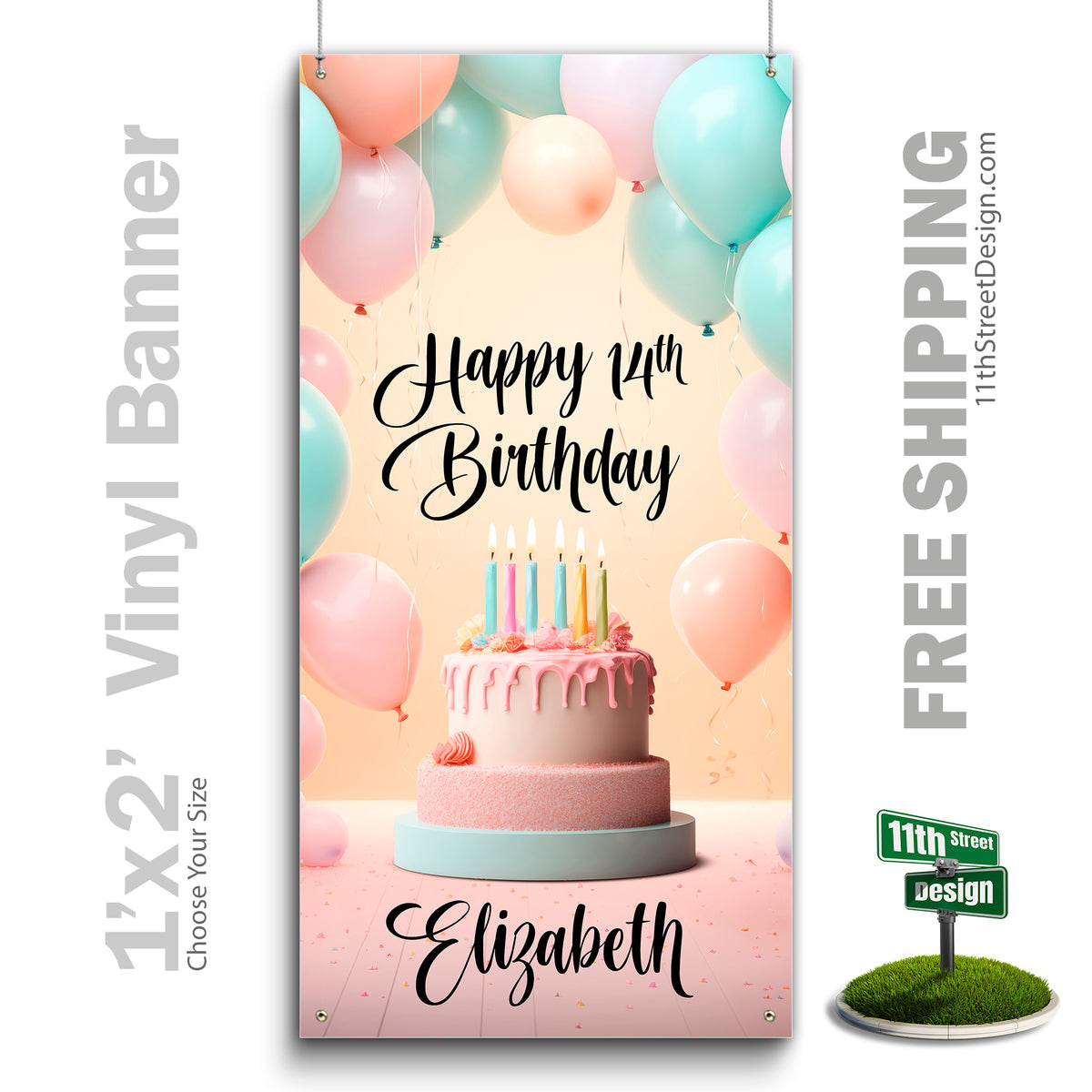 Custom Birthday Banner - Happy Birthday Pastel Balloons
