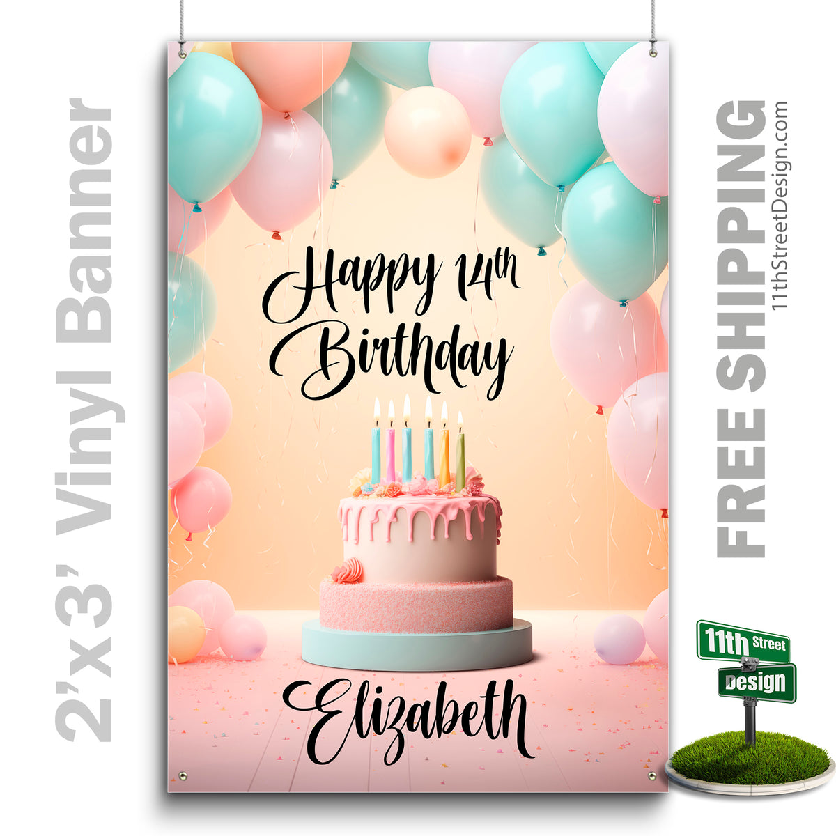 Custom Birthday Banner - Happy Birthday Pastel Balloons