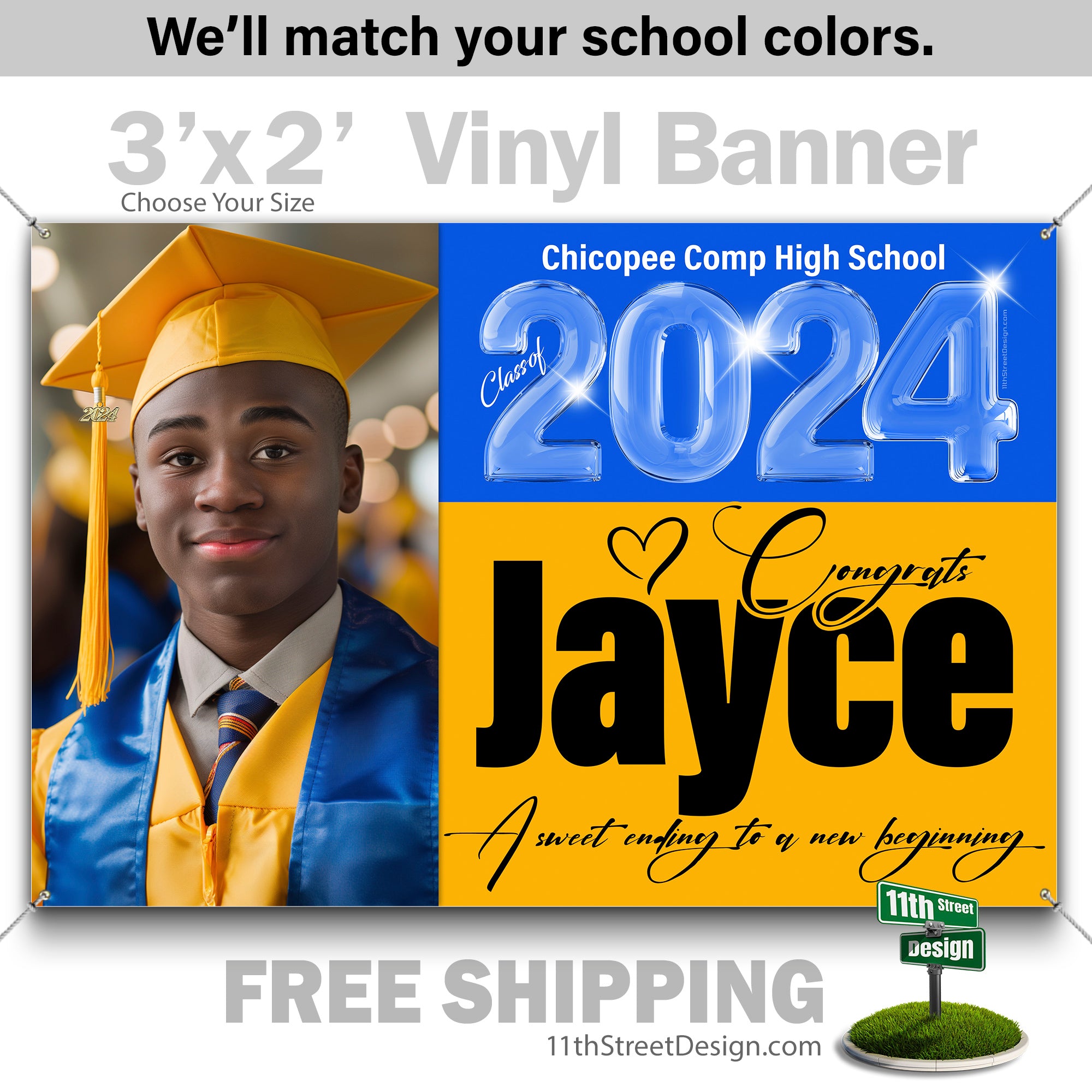Cdc Graduation Banner 11th Street Design | Yard Card Set | Graduation Door Banner - Crystal Grads