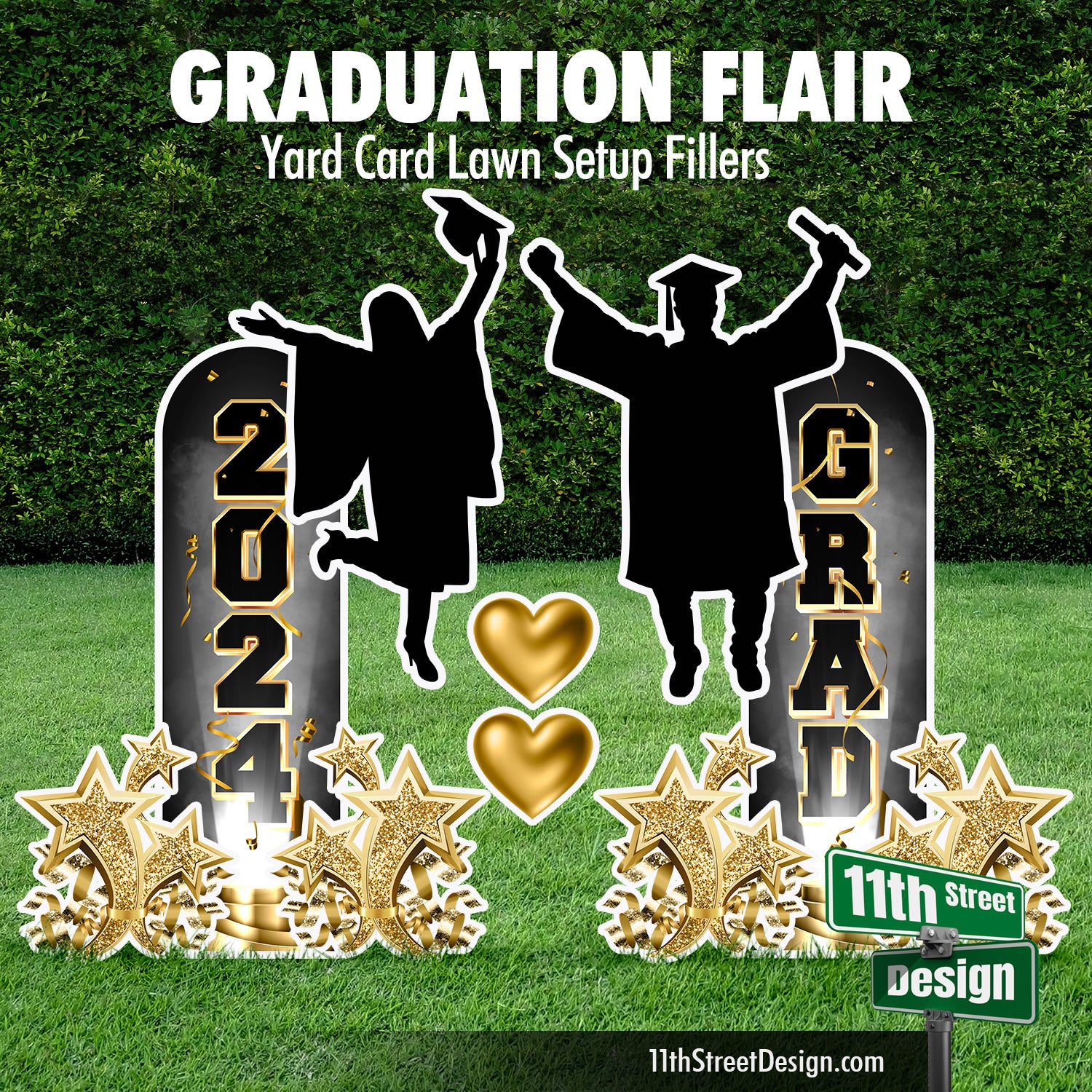 Grad Box Fillers 11th Street Design | Yard Card Set | 2024 Grad Pillars and Silhouettes ...