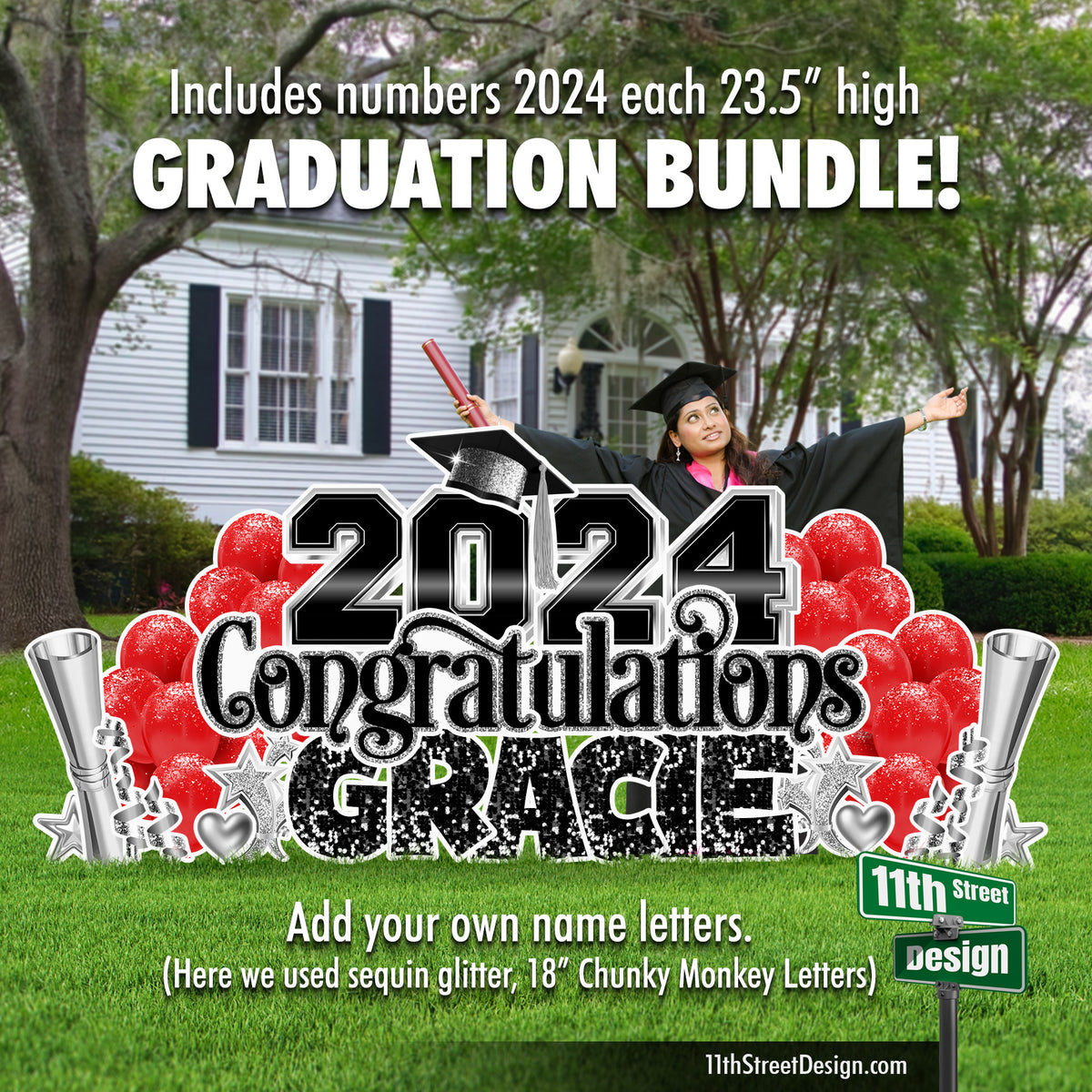 2024 Grad Congrats Custom Color Balloon Bundle - Includes 23.5&quot; Numbers