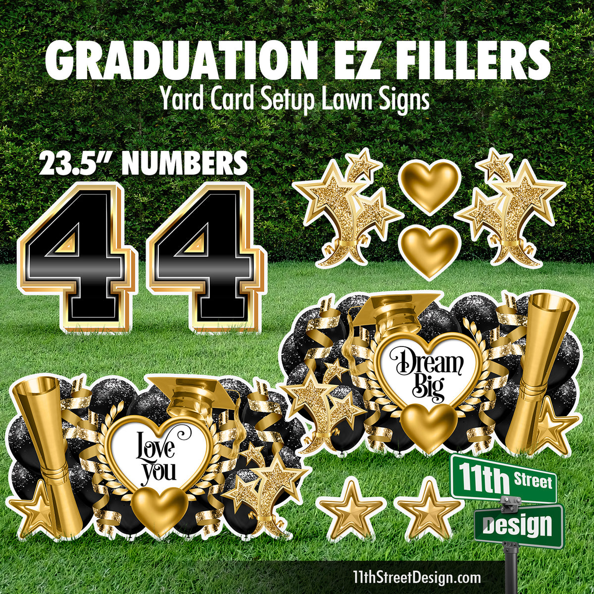 EZ Filler-Grad Heart Quotes and 4s - Yard Card Setup Fillers for Graduation