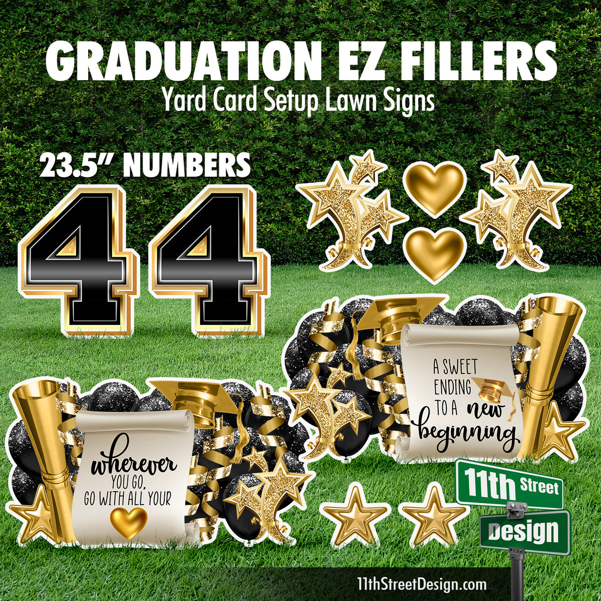 EZ Filler-Grad Scroll Quotes and 4s - Yard Card Setup Fillers for Graduation