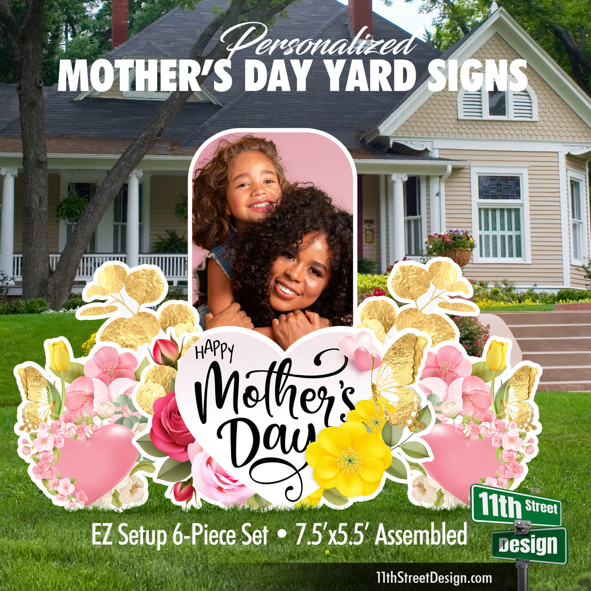 Personalized Mother&#39;s Day Photo Lawn Signs, Unique Gift for Mom, Weatherproof for Outside Display