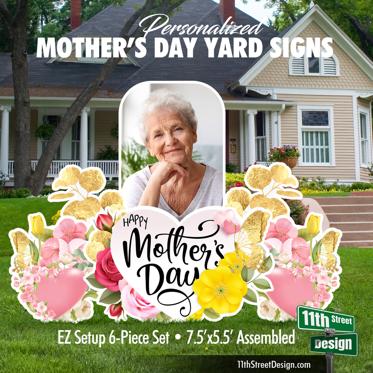 Personalized Mother&#39;s Day Photo Lawn Signs, Unique Gift for Mom, Weatherproof for Outside Display
