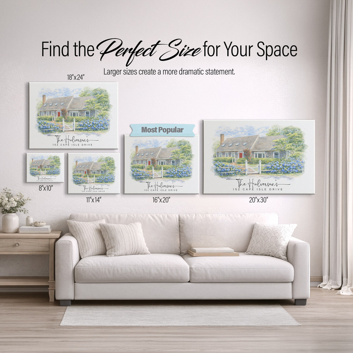 Custom Watercolor Home Portrait Canvas