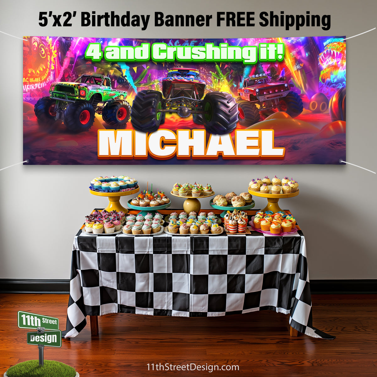 Custom Monster Truck Birthday Party Banner