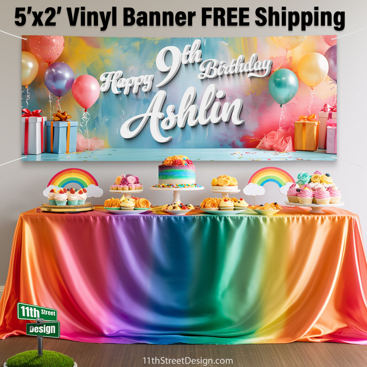 Custom Rainbow Birthday Party Banner