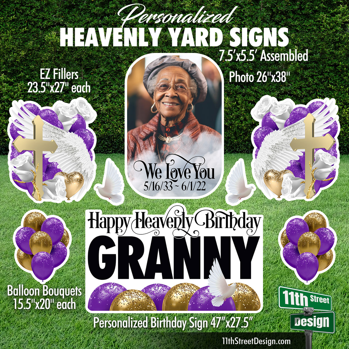 Personalized Heavenly Birthday Photo Lawn Signs, Weatherproof for Outside Displays