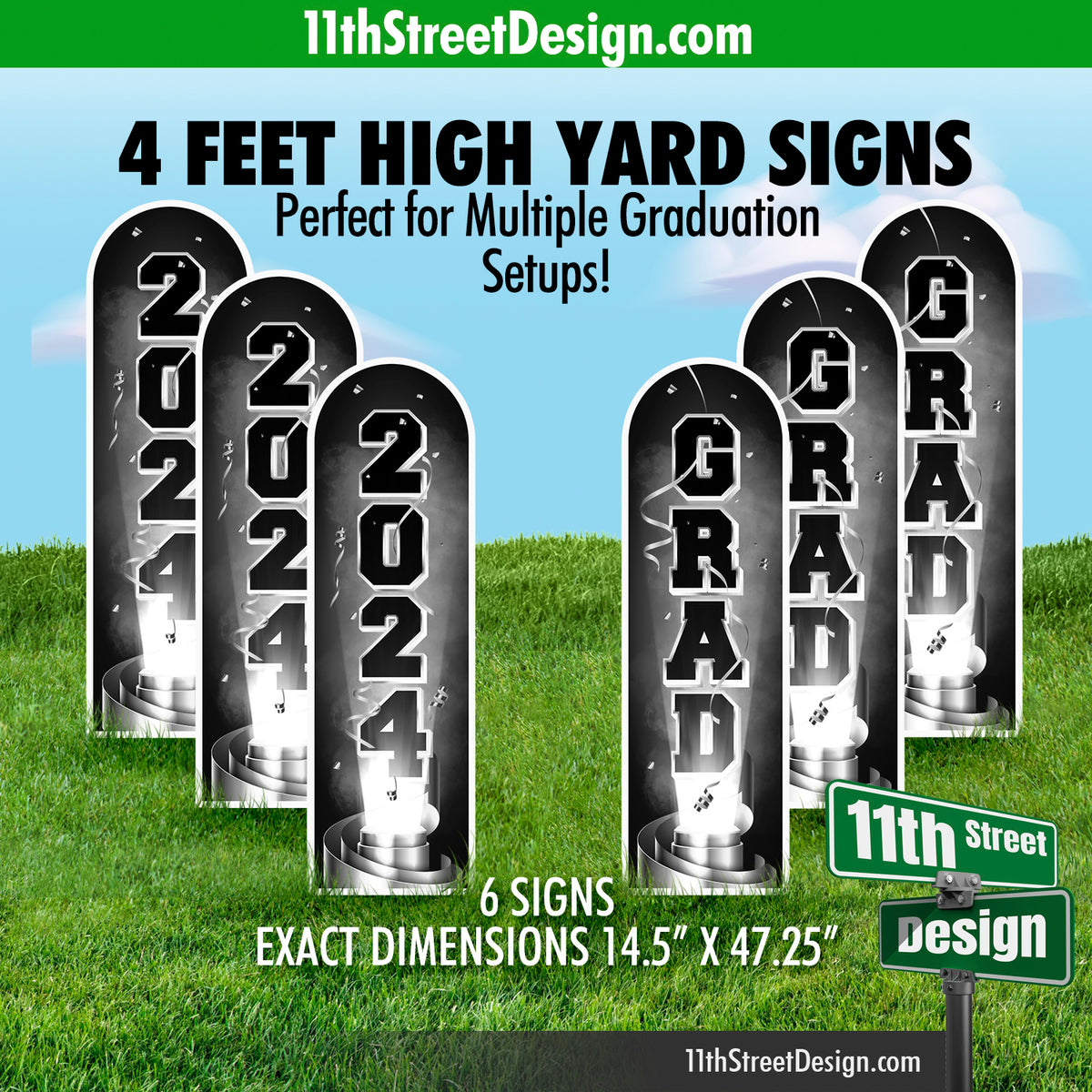Class of 2024 Graduation Lawn Sign Pillars, Grad Party Towers, 2024 Grad Yard Cards