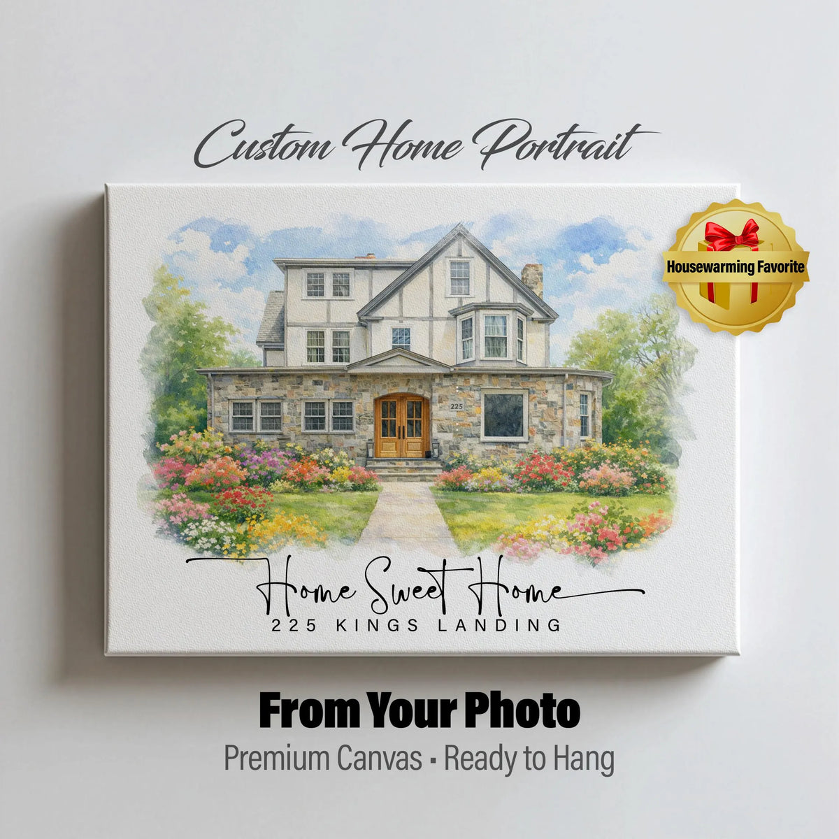 Custom Watercolor Home Portrait Canvas