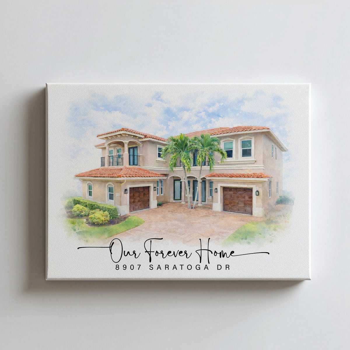 Custom Watercolor Home Portrait Canvas