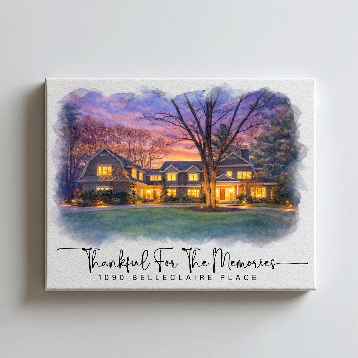 Custom Watercolor Home Portrait Canvas