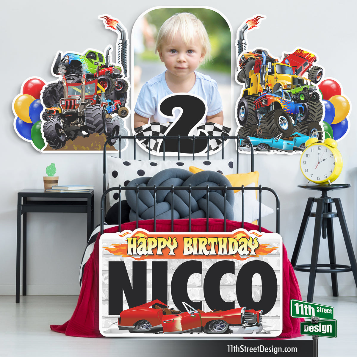 Personalized Monster Trucks Birthday Photo Lawn Signs, The Perfect Yard Decor For Your Party, Weatherproof for outside displays