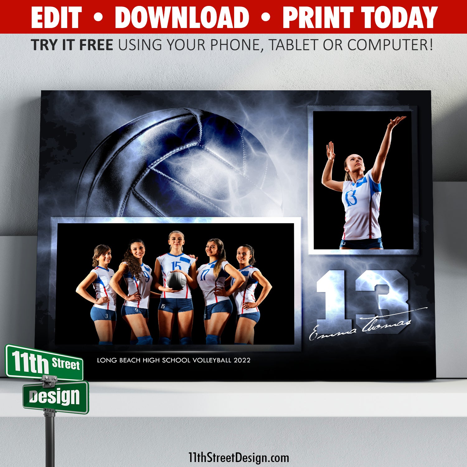 Volleyball Memory Mates • Online Editable 8x10 Sport Team Photo Templa
