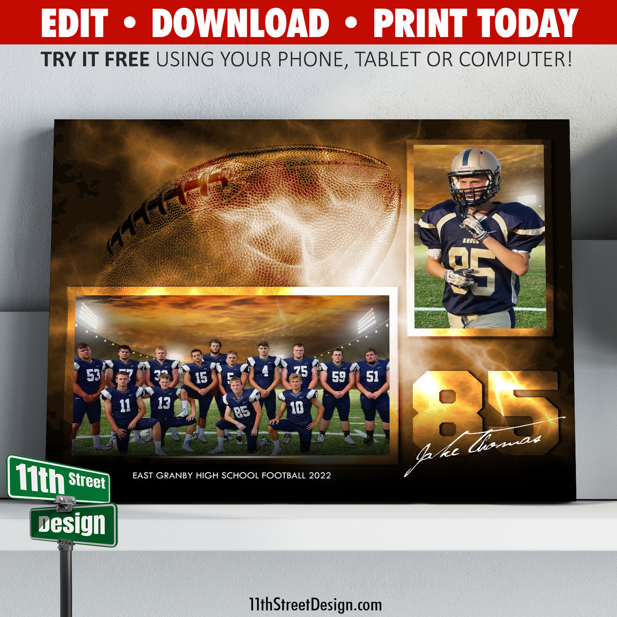 Football Memory Mates • Online Editable 8x10 Sport Team Photo Template • Print Today • Digital Download • DIY Printable • Electric Explosion