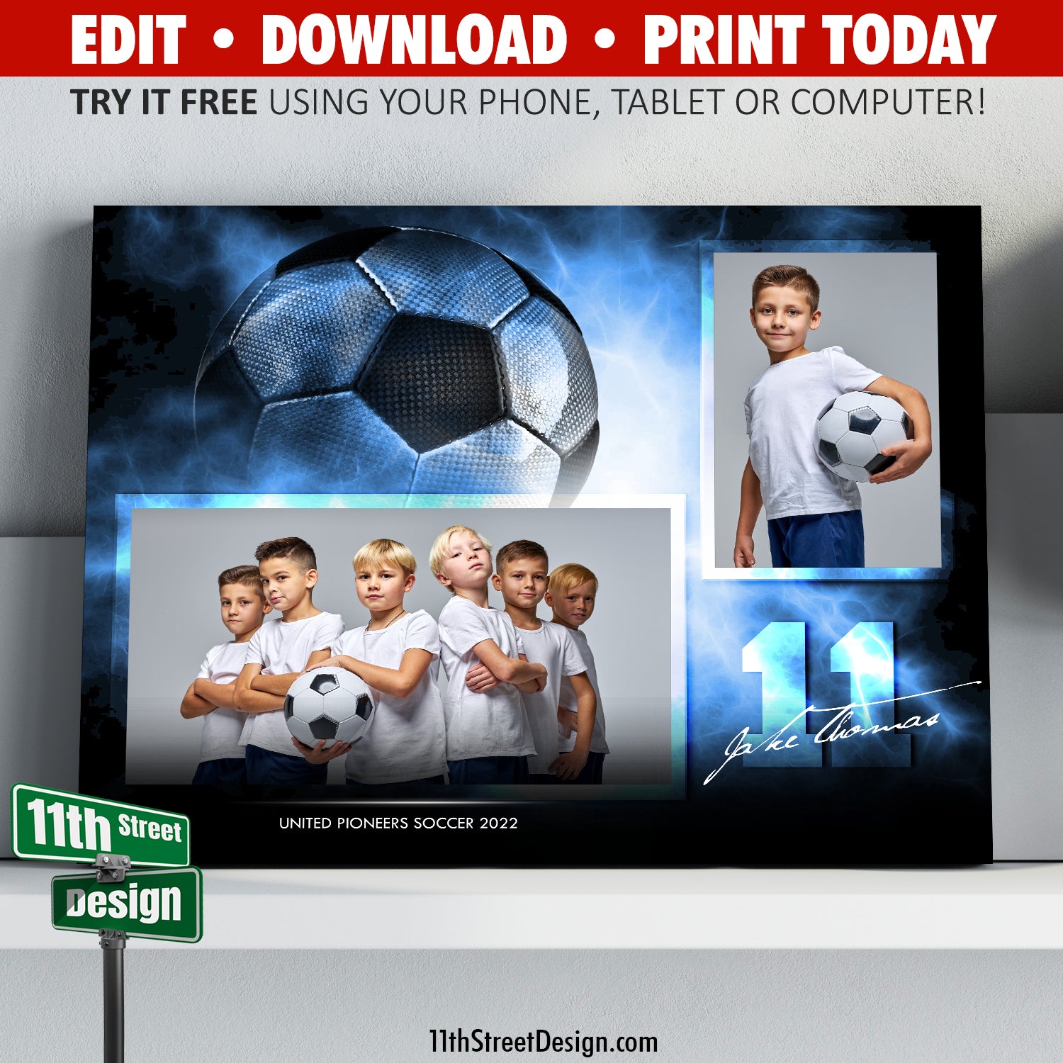 Soccer Memory Mates • Online Editable 8x10 Sport Team Photo Template •