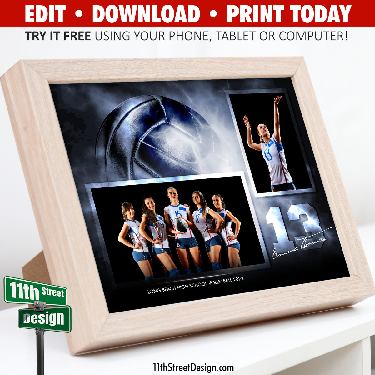 Volleyball Memory Mates • Online Editable 8x10 Sport Team Photo Template • Print Today • Digital Download • DIY Printable • Electric Explosion