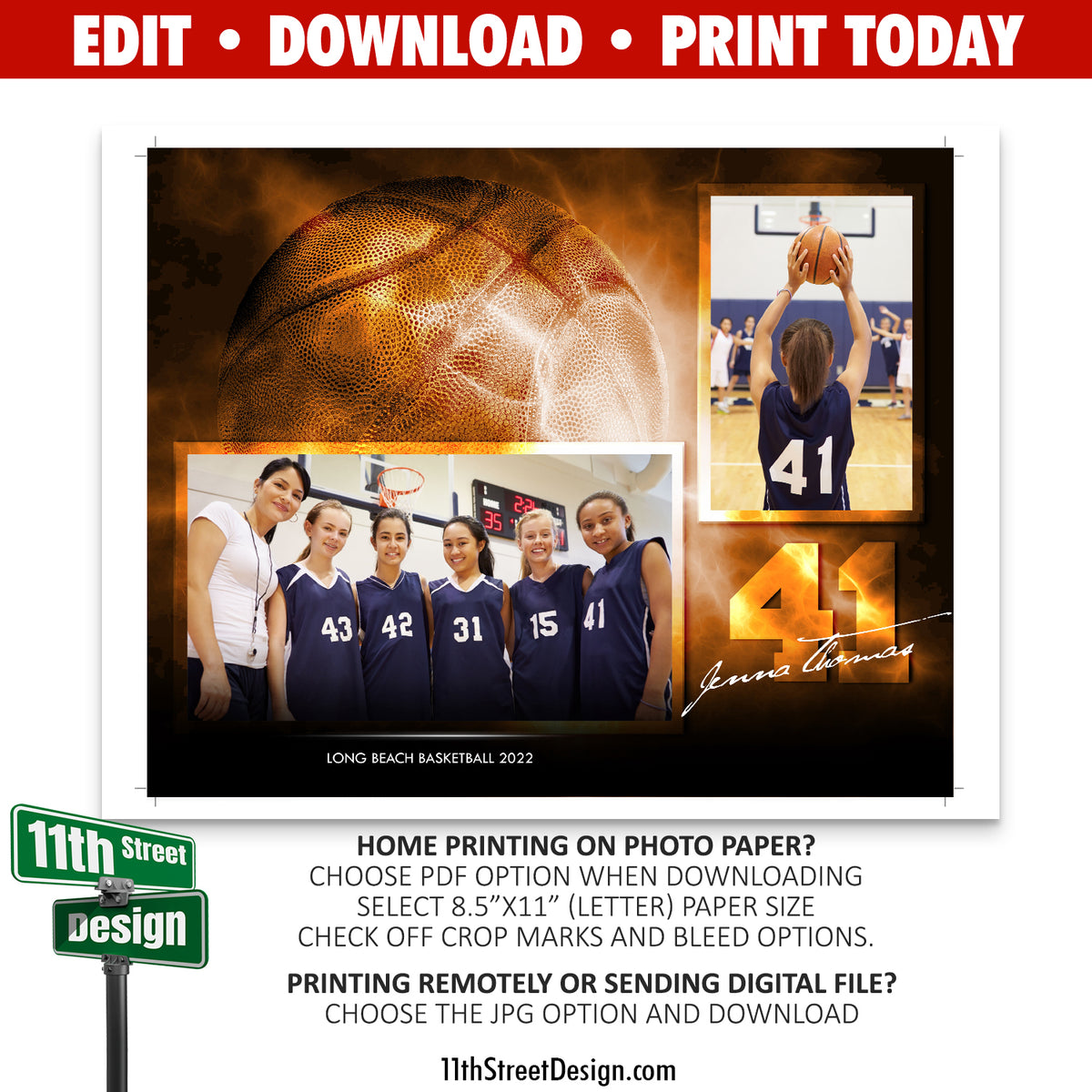 Basketball Memory Mates • Online Editable 8x10 Sport Team Photo Template • Print Today • Digital Download • DIY Printable • Electric Explosion
