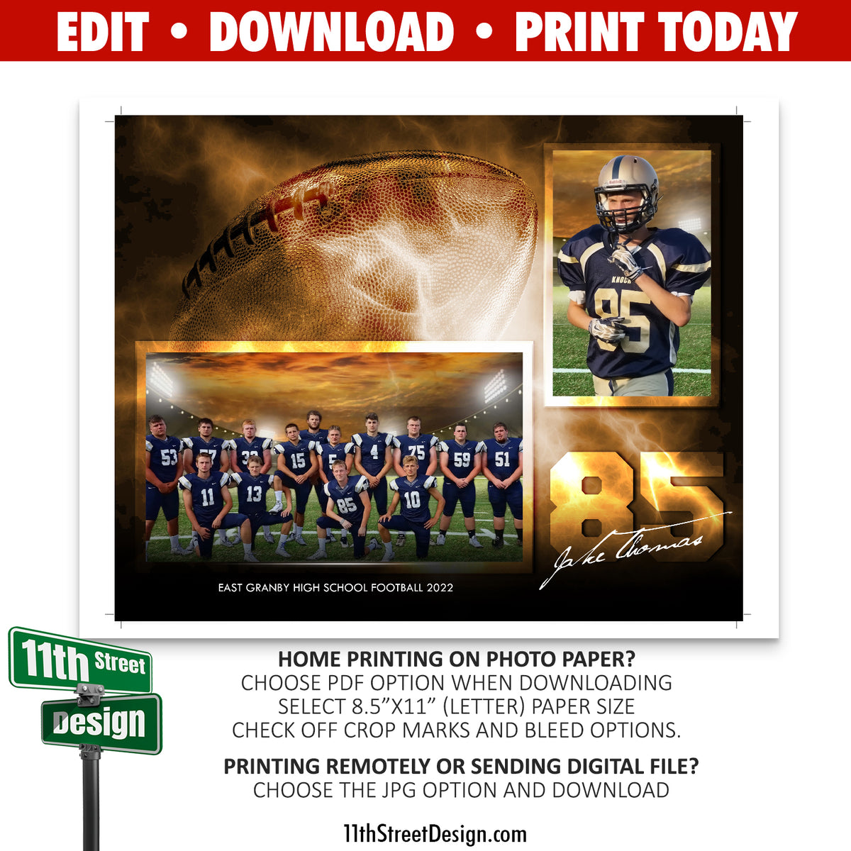 Football Memory Mates • Online Editable 8x10 Sport Team Photo Template • Print Today • Digital Download • DIY Printable • Electric Explosion