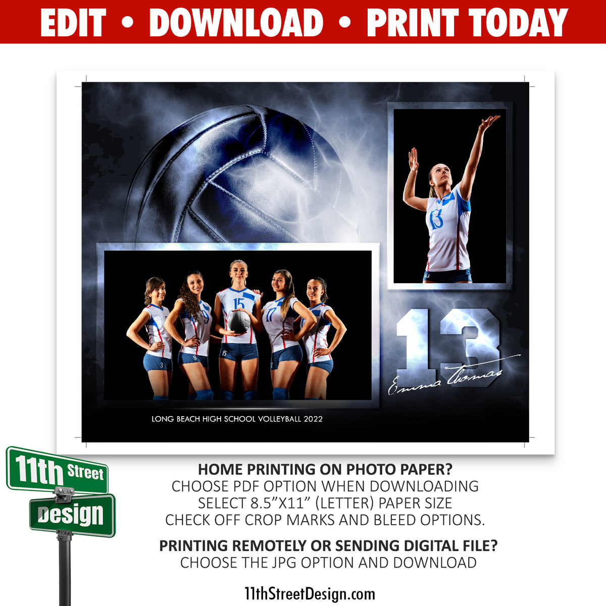 Volleyball Memory Mates • Online Editable 8x10 Sport Team Photo Template • Print Today • Digital Download • DIY Printable • Electric Explosion
