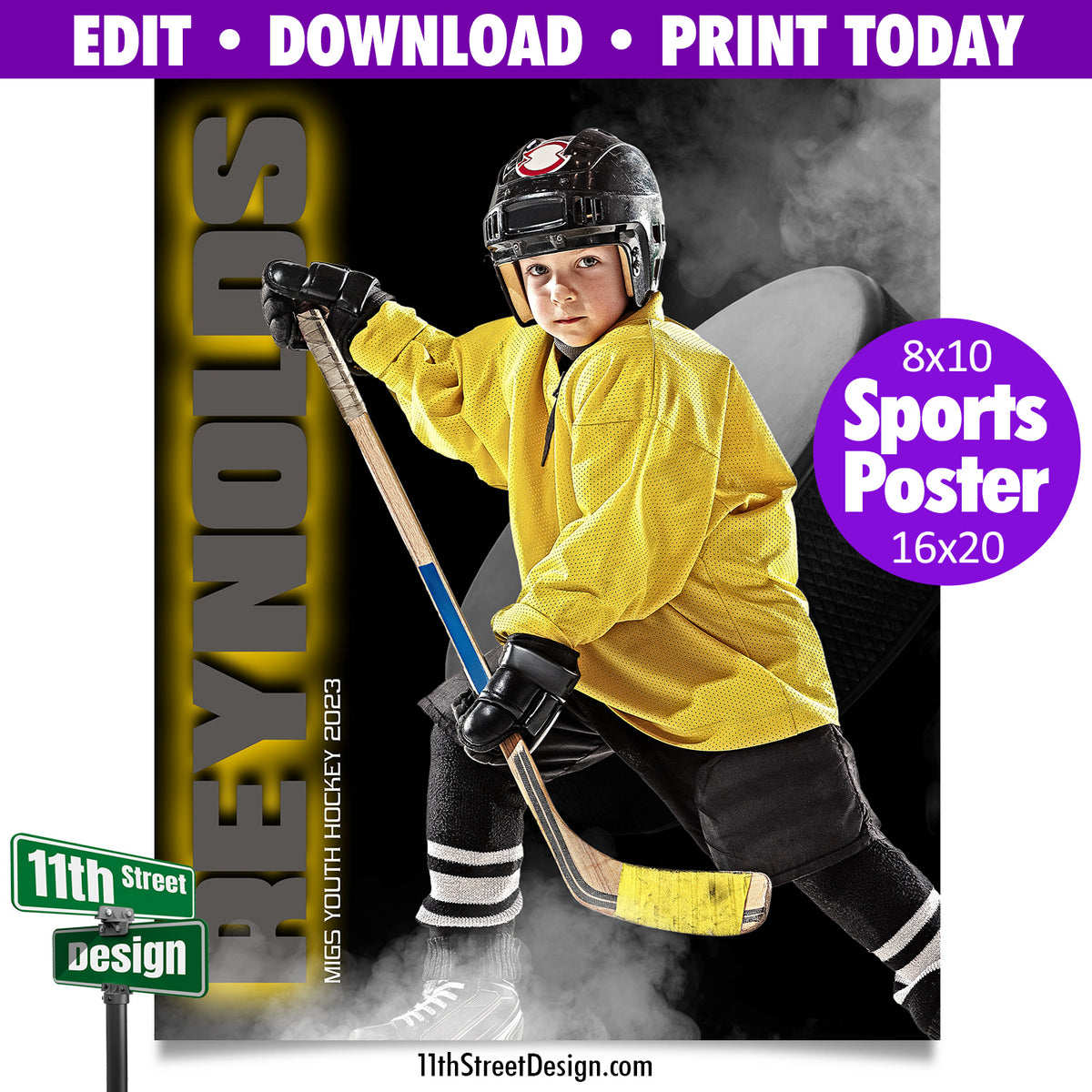 Sports Poster From The Shadows Hockey Template • Edit Now Online • Print Today • Digital Download • Custom Sports Photos • Senior Day Night Poster