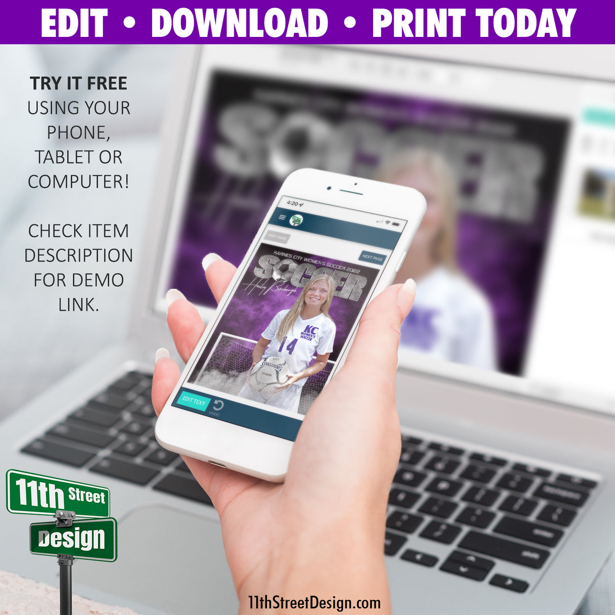 Sports Poster • Edit Now Online • Print Today • Digital Download • Custom Sports Photos • Senior Day Night Poster • Rocked Soccer Template