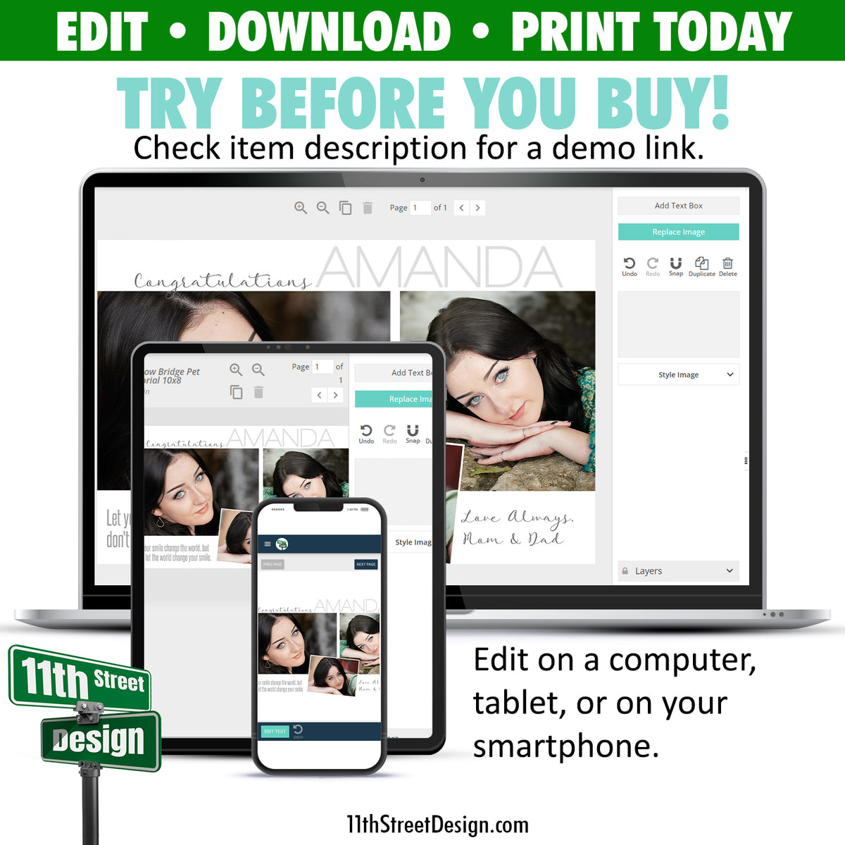 Instant Yearbook Ads • Edit Now Print Today! • Sports Program Recognition Ad Template • Edit Online • Digital Download • Your Smile
