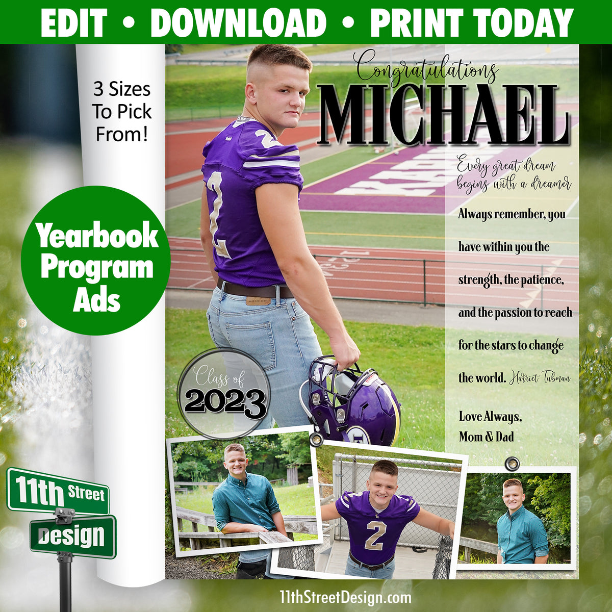 Instant Yearbook Ads • Edit Now Print Today! • Sports Program Recognition Ad Template • Edit Online • Digital Download • Hot Shots