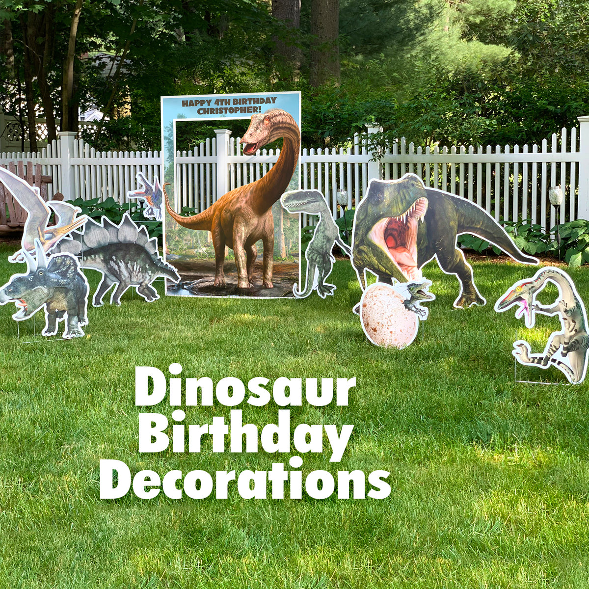 Personalized Dinosaur Theme Birthday Party Decorations, Yard Card Lawn Signs With Photo Frame 0001
