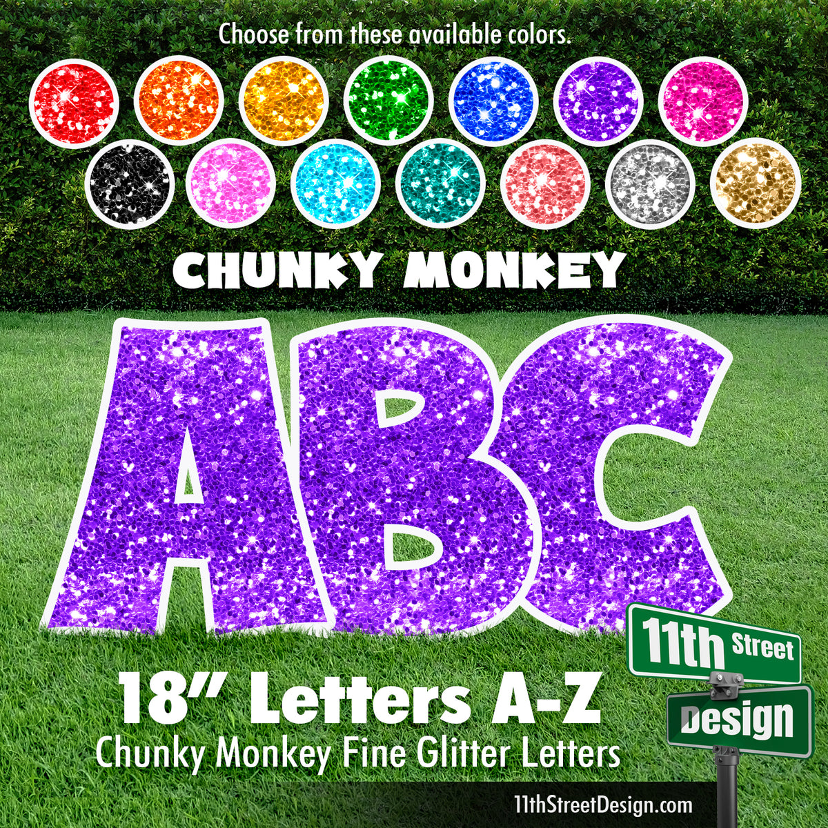 Fine Glitter 18&quot; Chunky Monkey 26 Letter Alphabet Yard Card Set Includes Letters A-Z