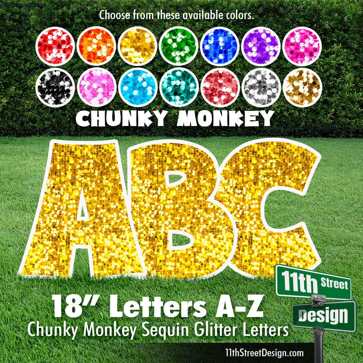 Sequin Glitter 18&quot; Chunky Monkey 26 Letter Alphabet Yard Card Set Includes Letters A-Z