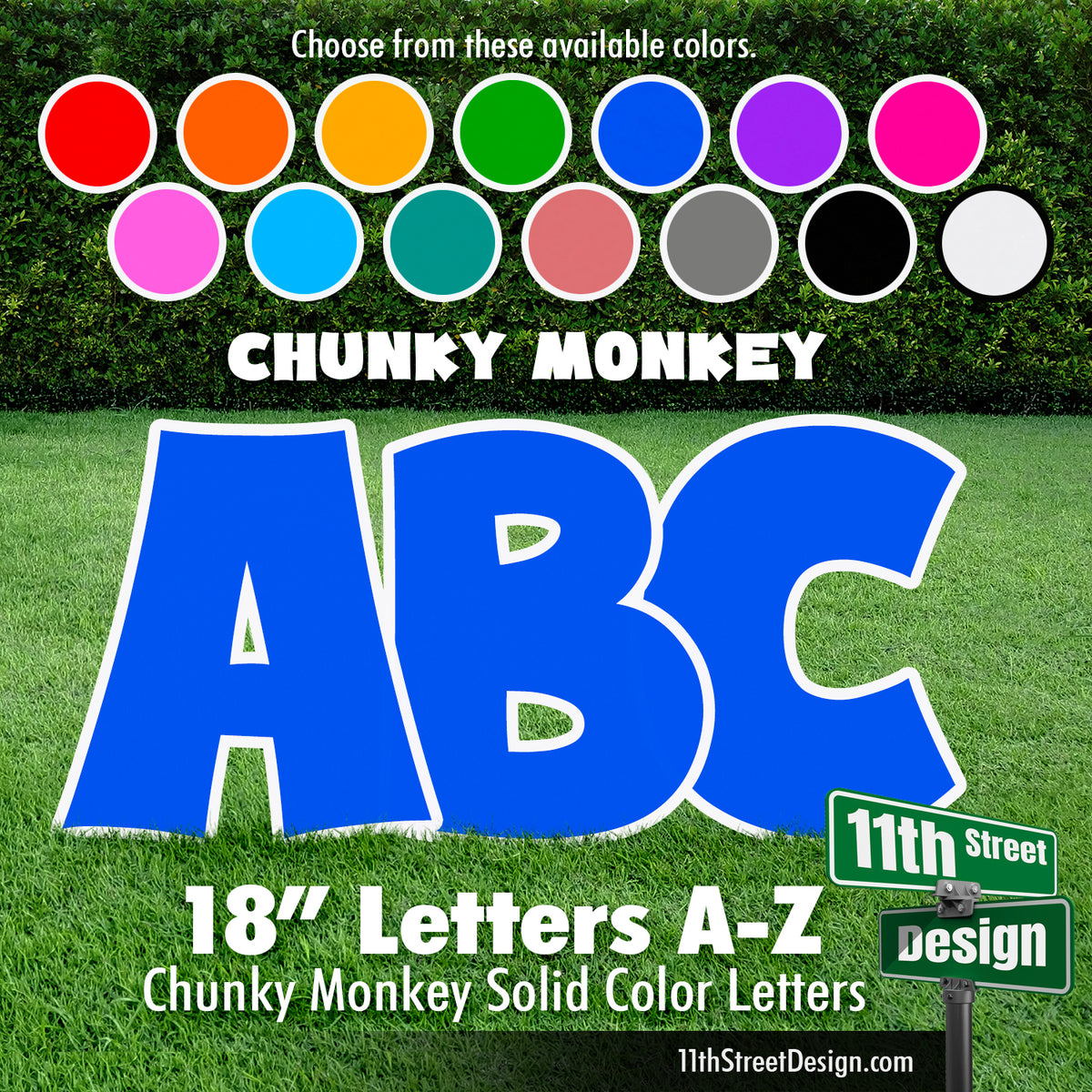 Solid Color 18&quot; Chunky Monkey 26 Letter Alphabet Yard Card Set Includes Letters A-Z