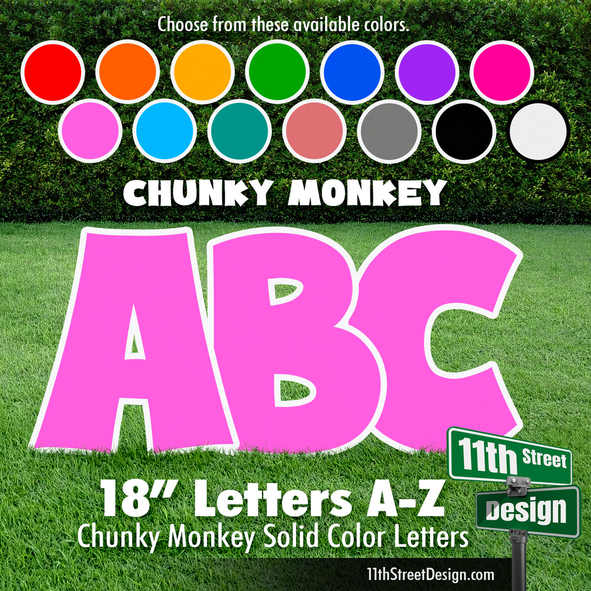 Solid Color 18&quot; Chunky Monkey 26 Letter Alphabet Yard Card Set Includes Letters A-Z
