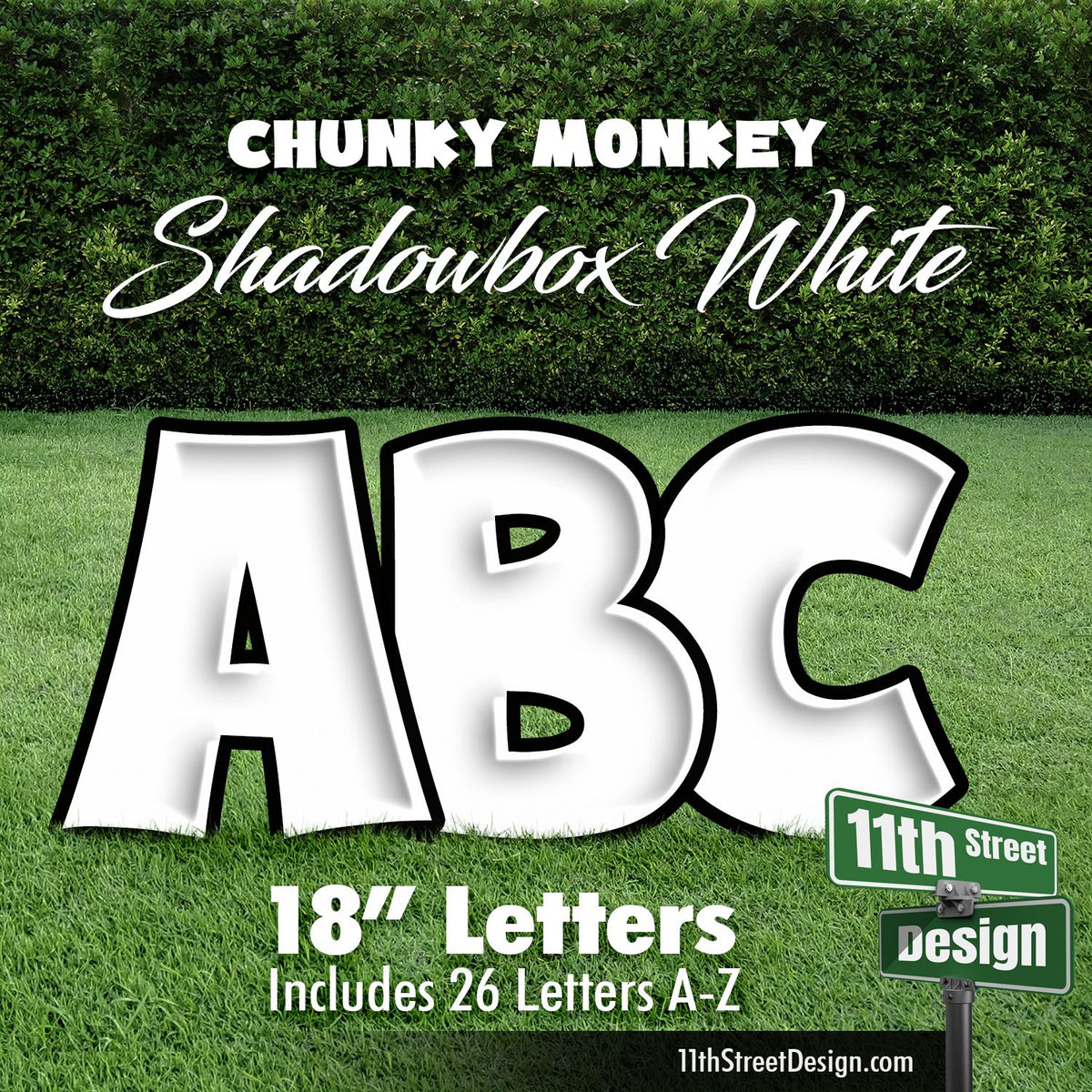 Shadowbox White 18&quot; Chunky Monkey 26 Letter Alphabet Yard Card Set Includes Letters A-Z