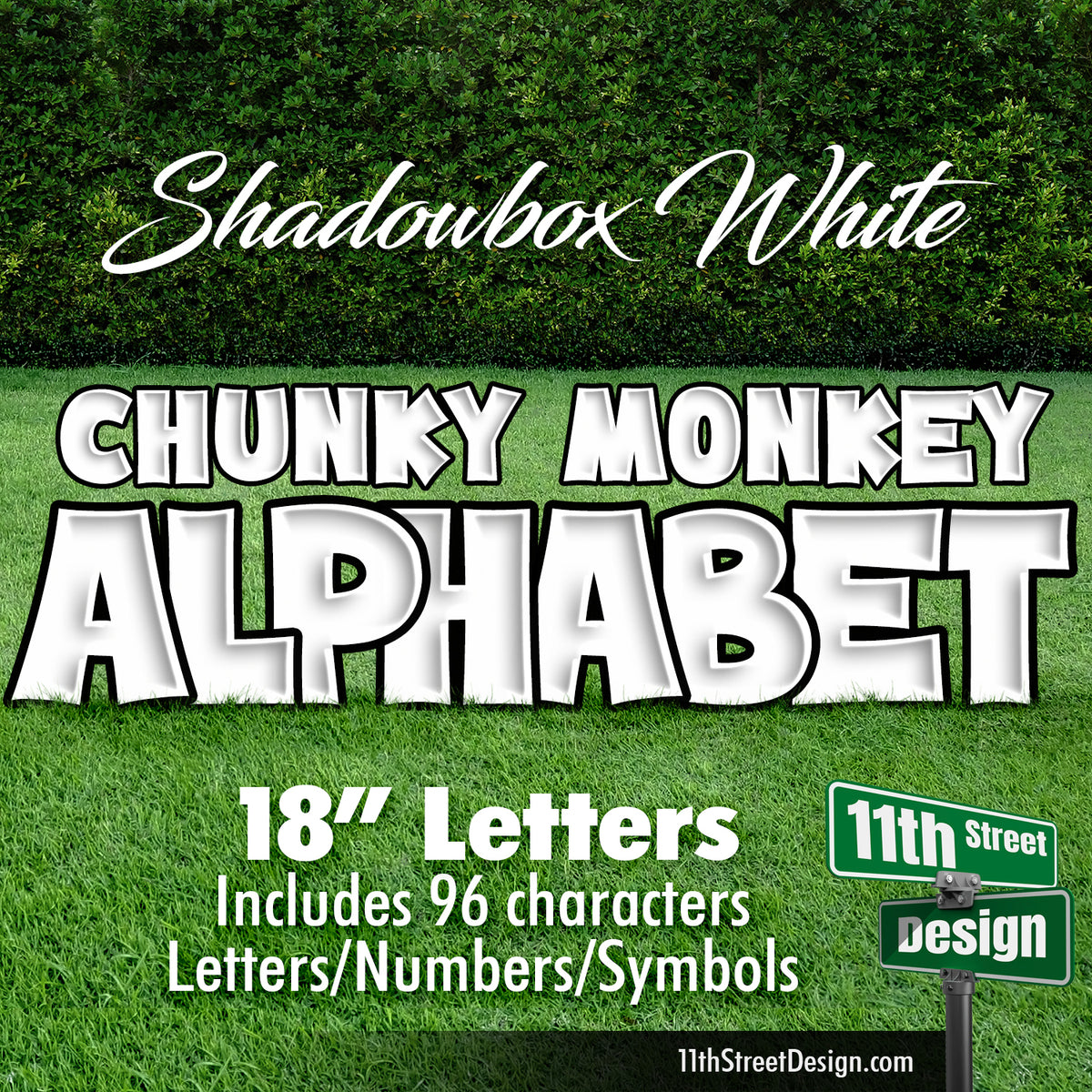 Shadowbox White 18&quot; Chunky Monkey Full Alphabet Yard Card Set Includes Letters, Numbers &amp; Symbols