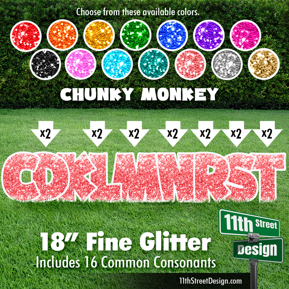 Fine Glitter 18&quot; Chunky Monkey Yard Card Set Includes 16 Common Consonants