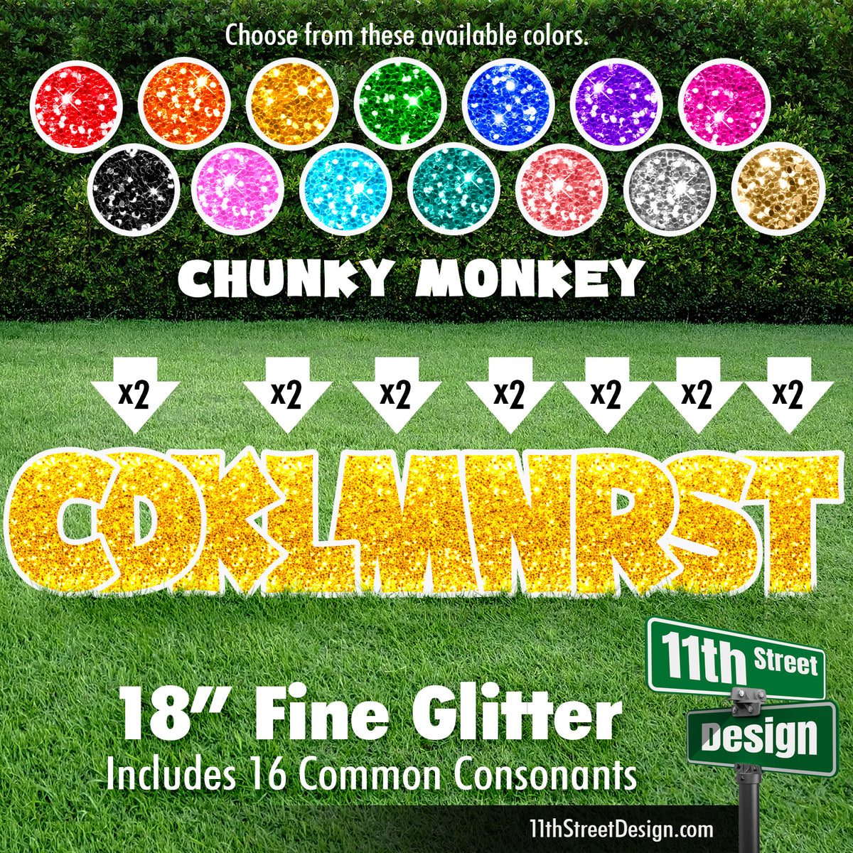 Fine Glitter 18&quot; Chunky Monkey Yard Card Set Includes 16 Common Consonants