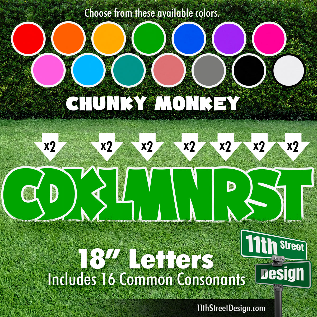 Solid Color 18&quot; Chunky Monkey Yard Card Set Includes 16 Common Consonants