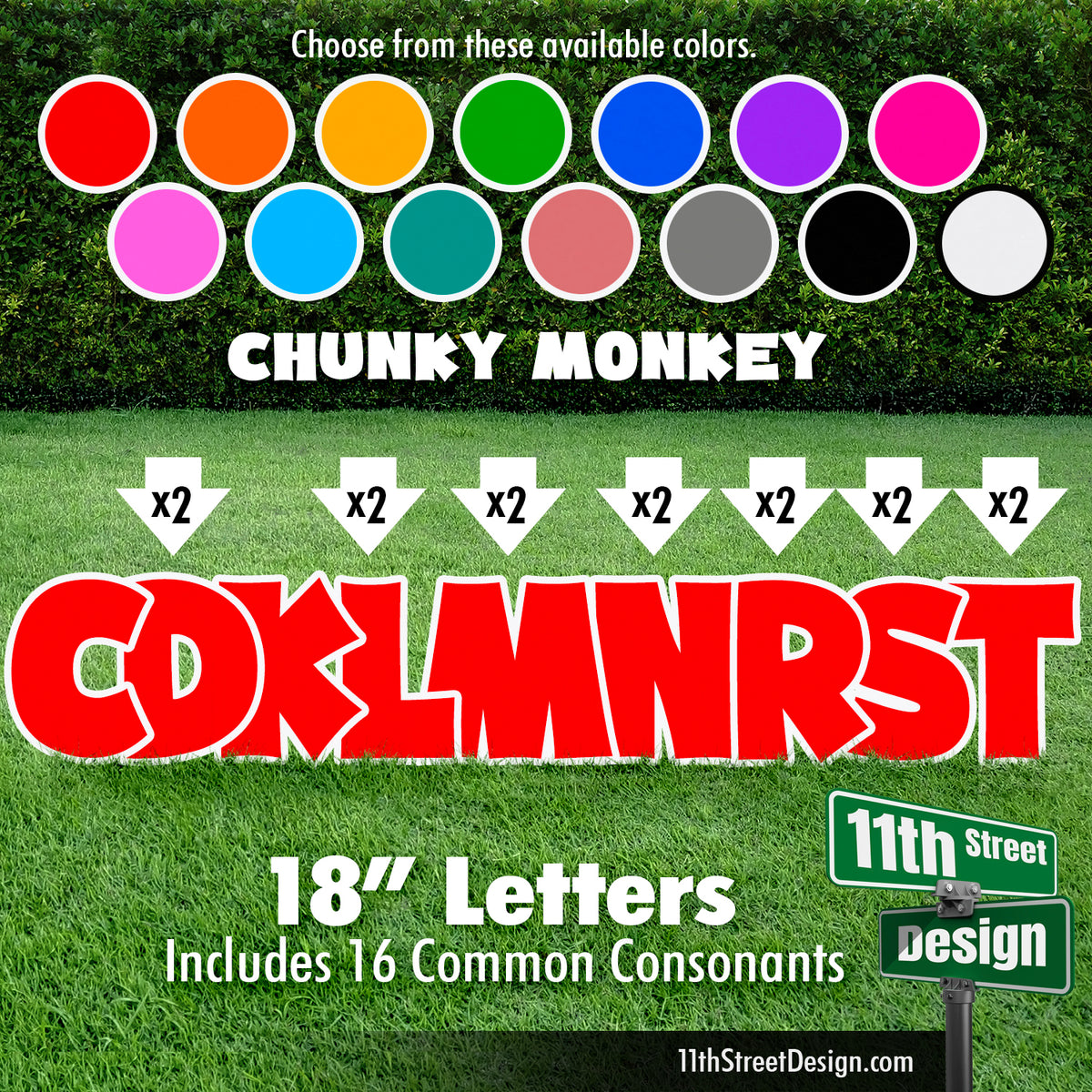 Solid Color 18&quot; Chunky Monkey Yard Card Set Includes 16 Common Consonants