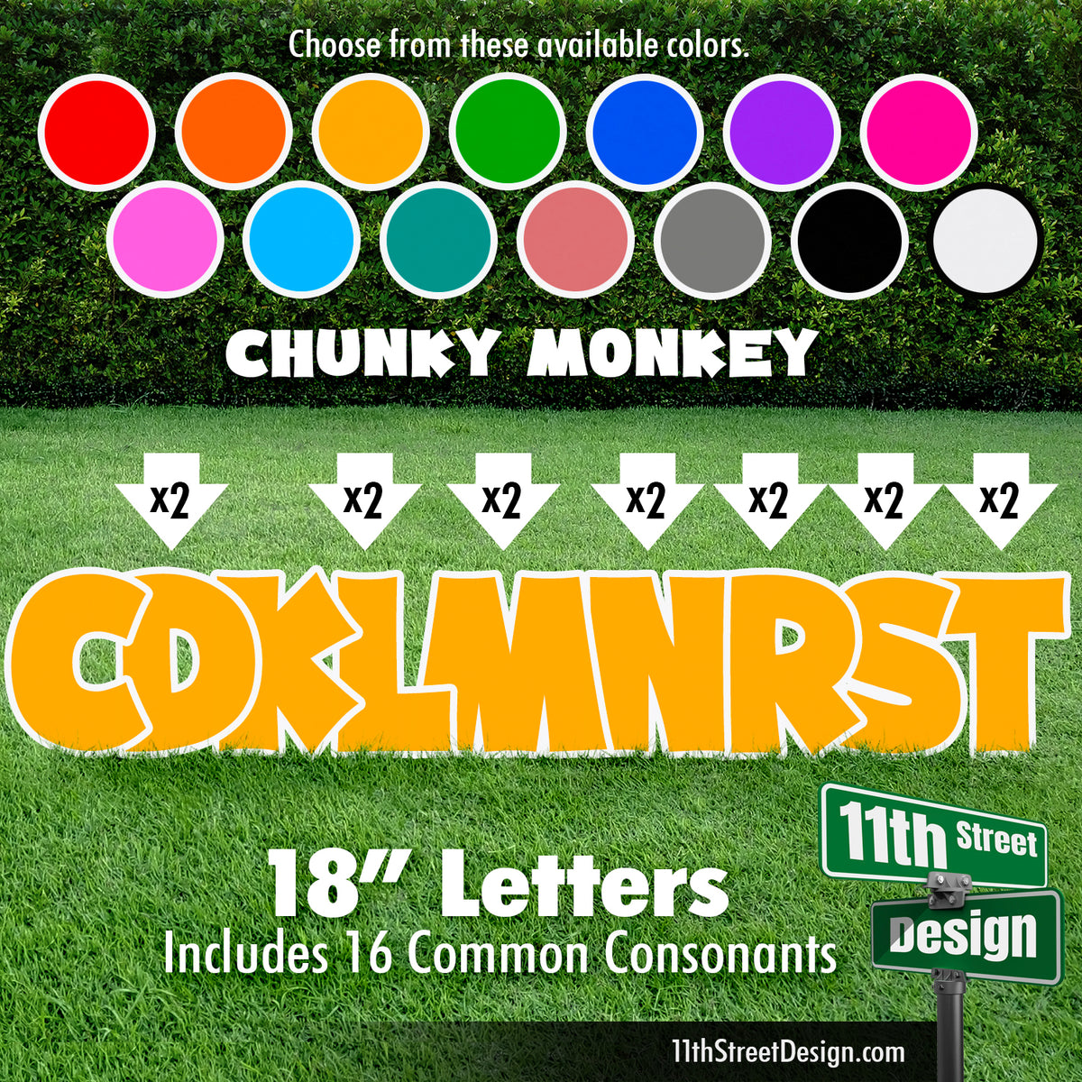 Solid Color 18&quot; Chunky Monkey Yard Card Set Includes 16 Common Consonants