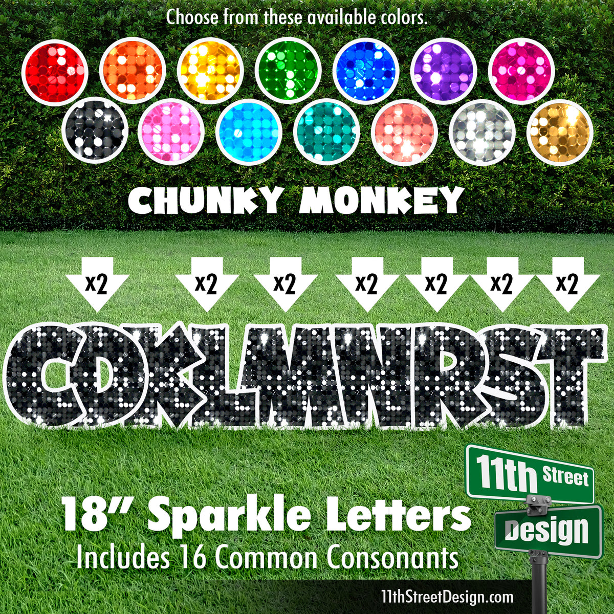 Sparkle 18&quot; Chunky Monkey Yard Card Set Includes 16 Common Consonants