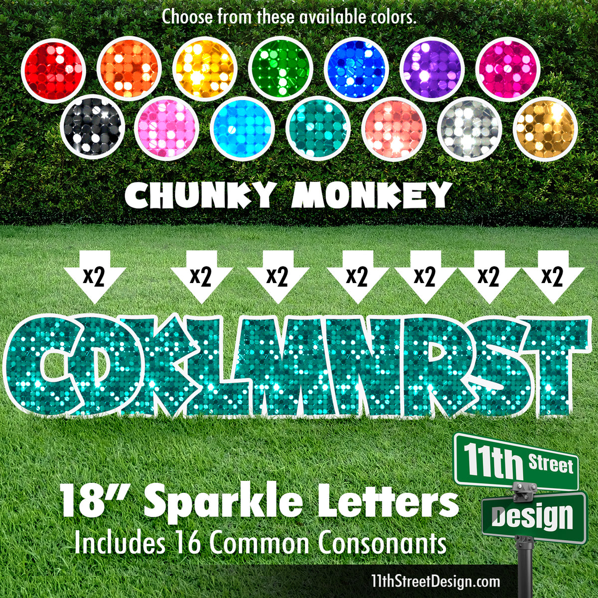 Sparkle 18&quot; Chunky Monkey Yard Card Set Includes 16 Common Consonants
