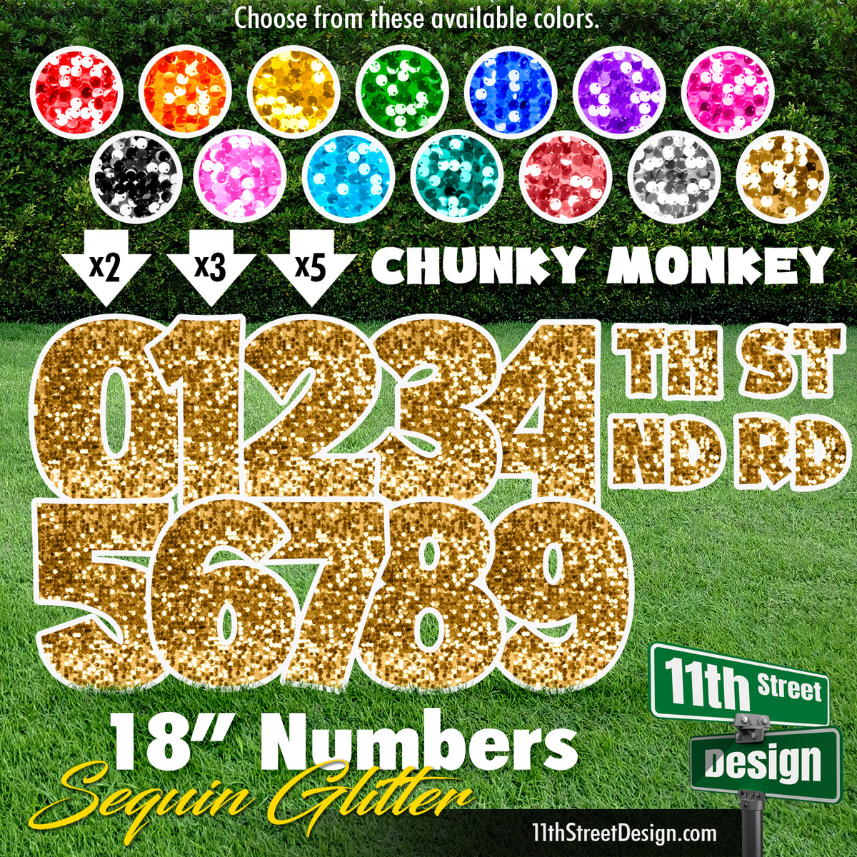 Sequin Glitter 18&quot; Chunky Monkey Numbers Yard Card Set