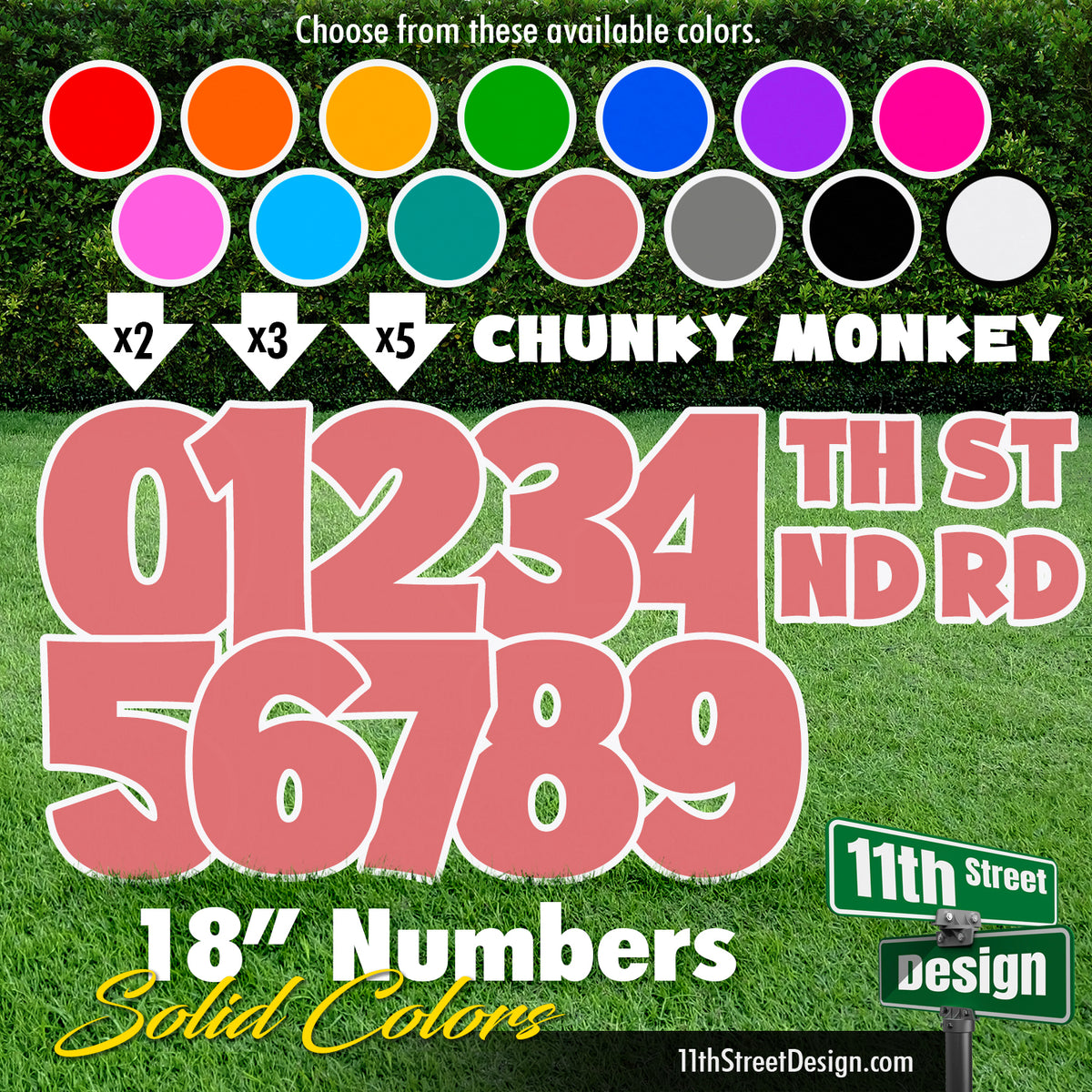 Solid Color 18&quot; Chunky Monkey Numbers Yard Card Set