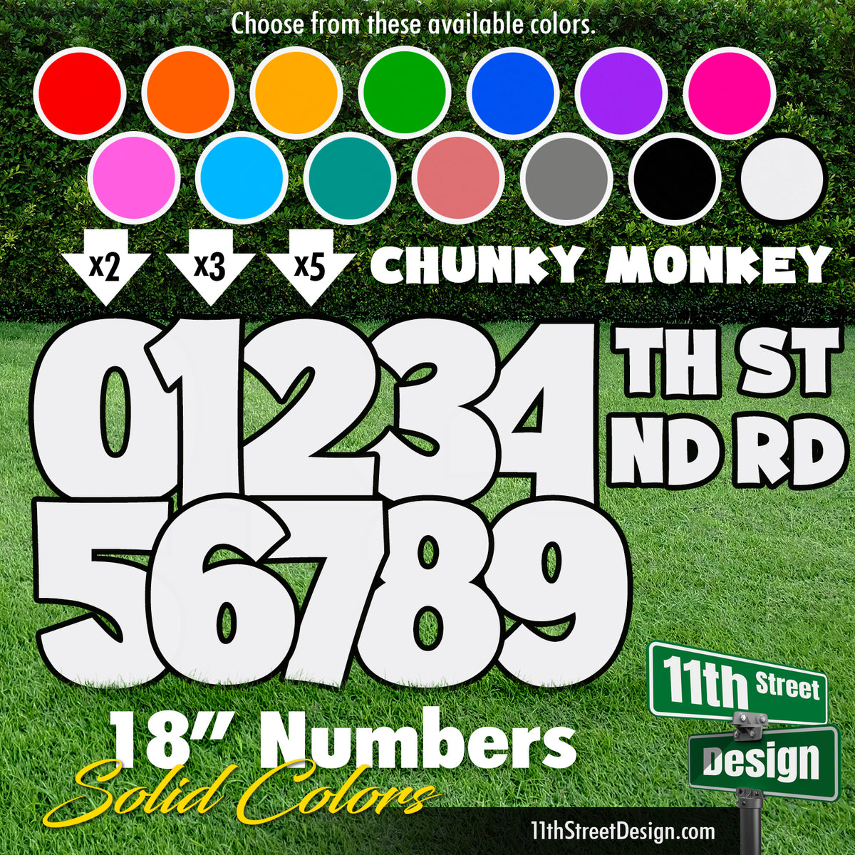 Solid Color 18&quot; Chunky Monkey Numbers Yard Card Set