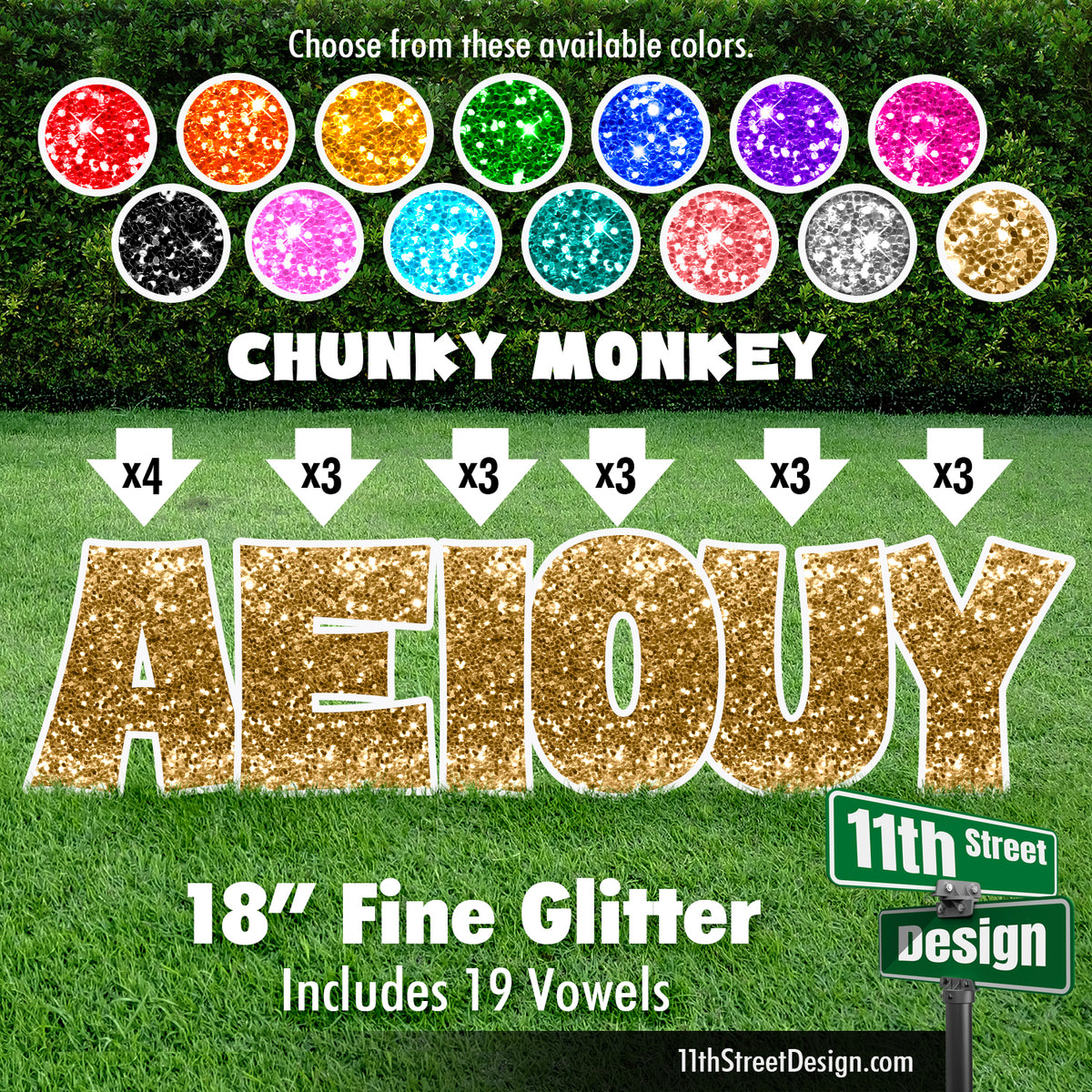 Fine Glitter 18&quot; Chunky Monkey Yard Card Set Includes 19 Vowels