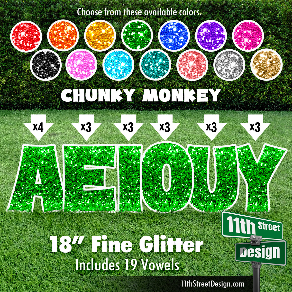 Fine Glitter 18&quot; Chunky Monkey Yard Card Set Includes 19 Vowels